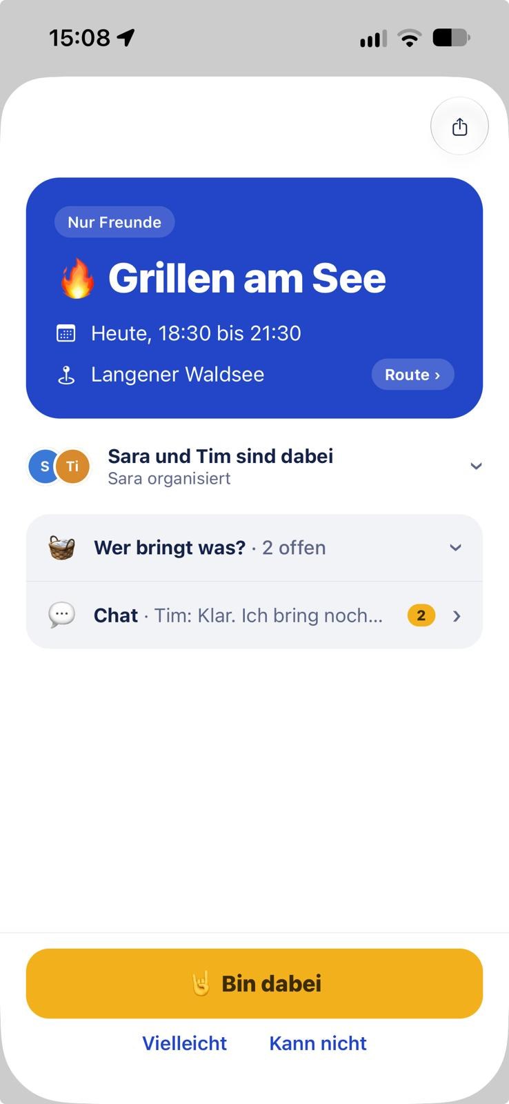 Ein Plan mit Teilnehmern und Chat